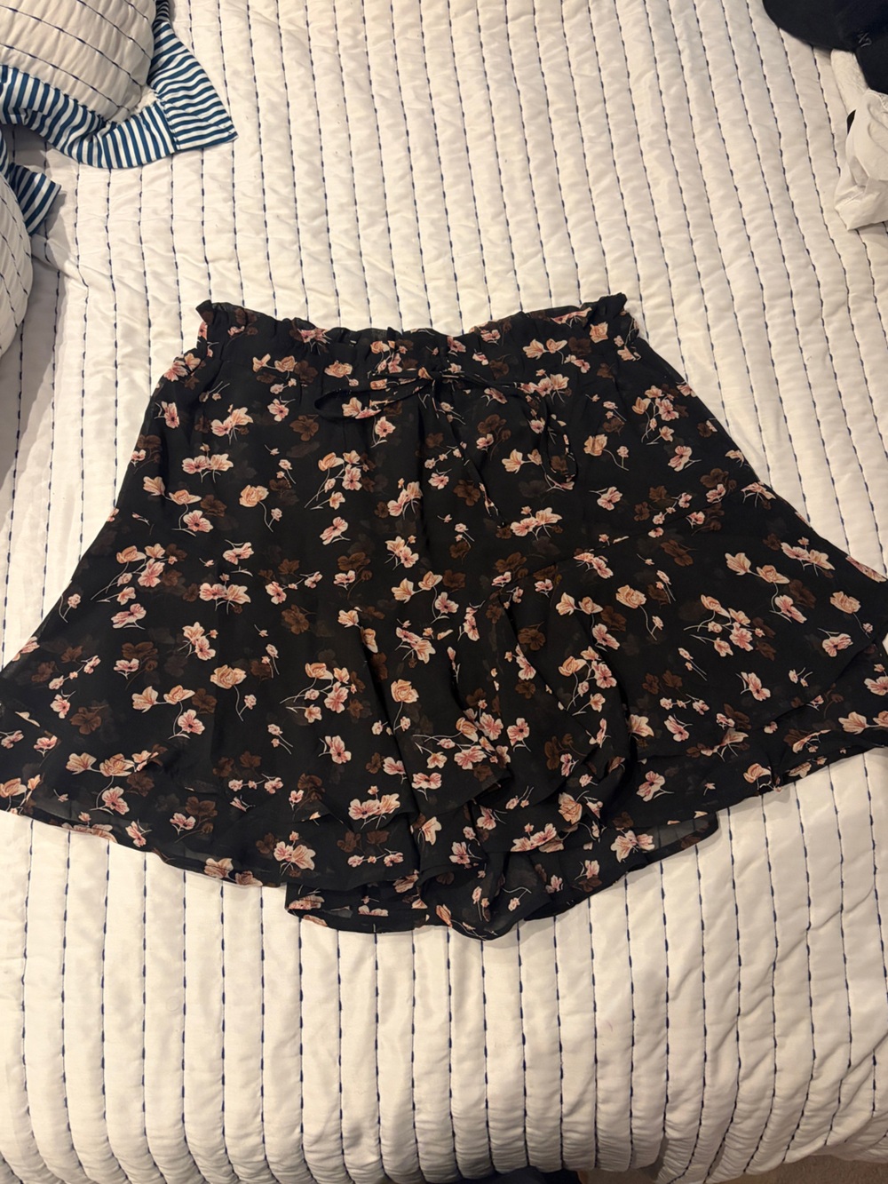 Black Floral Wrap Skort with Pink & Brown Blooms